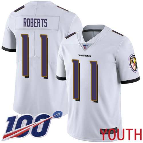 Baltimore Ravens Limited White Youth Seth Roberts Road Jersey NFL Football 11 100th Season Vapor Untouchable